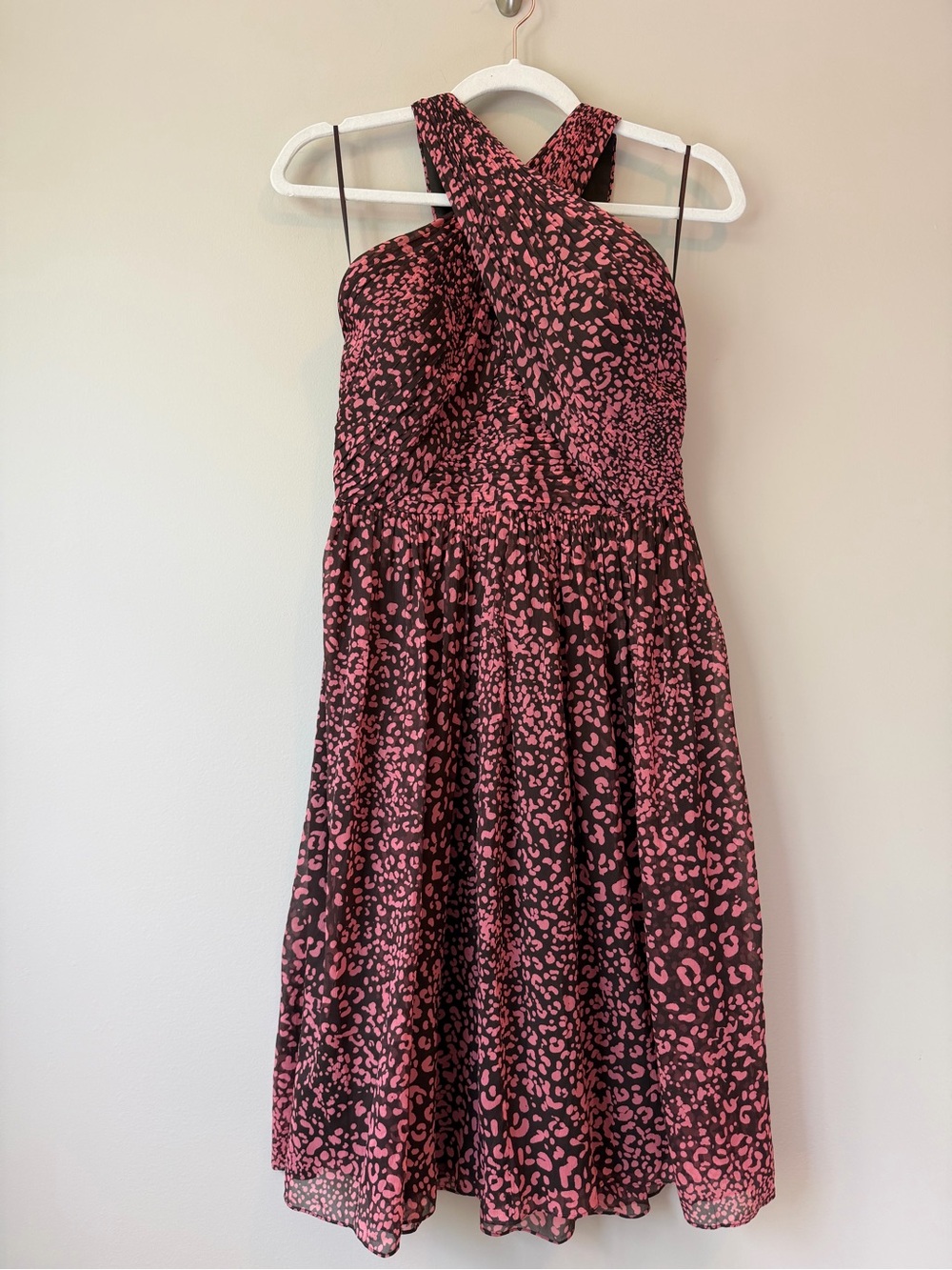 J.Crew Collection 100% Silk Halter Dress Size 4 | Pink Leopard | Like New